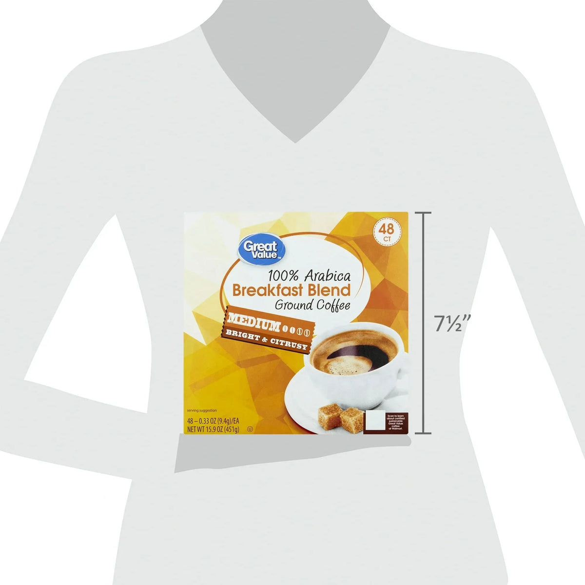 Great Value 100% Arabica Breakfast Blend Medium Roast Ground Coffee Pods, 48 Ct