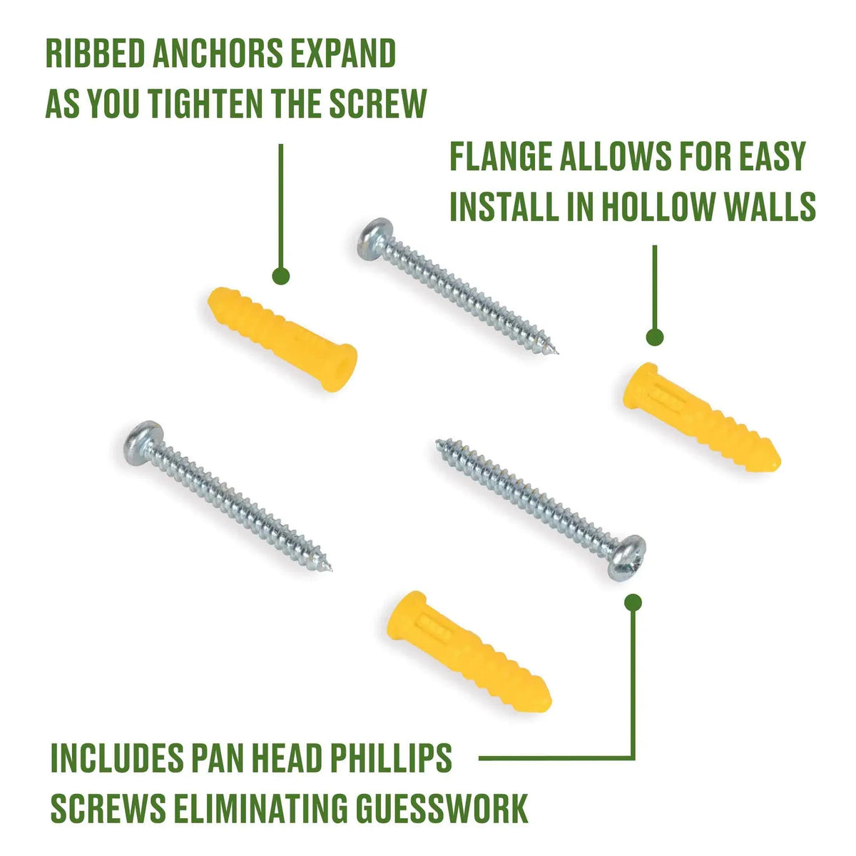 Hillman Multi-Material Ribbed Anchor Screws, #4-6 x 7/8", Plastic and Steel, 10 lbs, Yellow, 6 sets