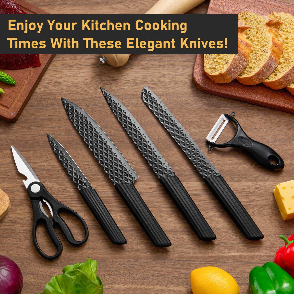 Vesteel Kitchen Knife Set of 7, Professional Stainless Steel Knives Set for Kitchen with Universal Knife Block - Khaki