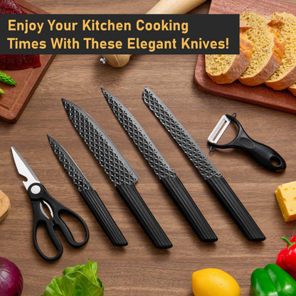 Vesteel Kitchen Knife Set of 7, Professional Stainless Steel Knives Set for Kitchen with Universal Knife Block - Khaki
