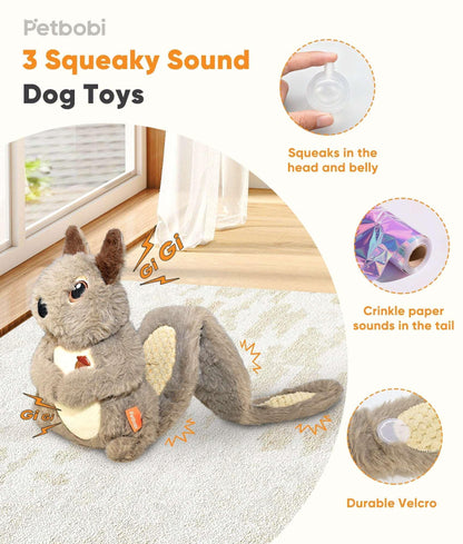 Petbobi Interactive Plush Squirrel Dog Toy with Treat Dispenser, Grey