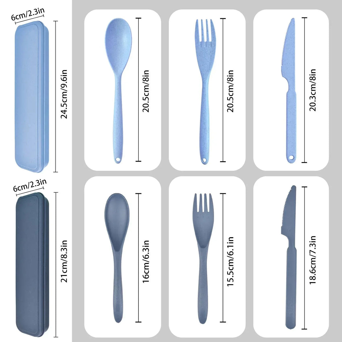 Reusable Travel Utensils Set with Case, 8 Pcs Plastic Cutlery Fork Spoon Set for Camping, Picnic, Office or Daily Use, 4 Large & 4 Regular