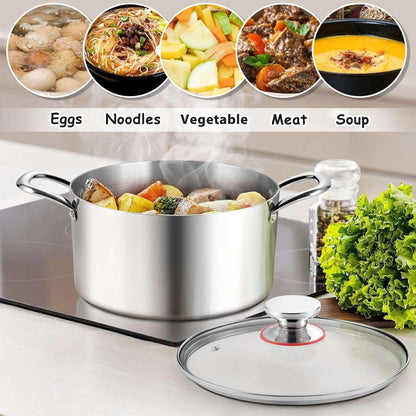 Coliware 6 QT Stainless Steel Stock Pot with Glass Lid , Cooking Soup Pot with 3-Ply Whole Clad for Home and Restaurant, Induction Cookware & Dishwasher Safe