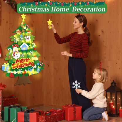 Jubtucc DIY Felt Christmas Tree Set with Light String, 38 Pcs Christmas Ornaments, 3.6 ft Wall Hanging Christmas Decorations for Kids Gifts New Year