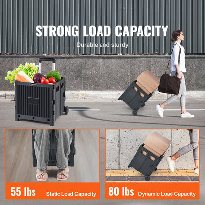 KFFKFF Folding Shopping Cart Foldable Utility Cart 80 lbs Telescopic Handle