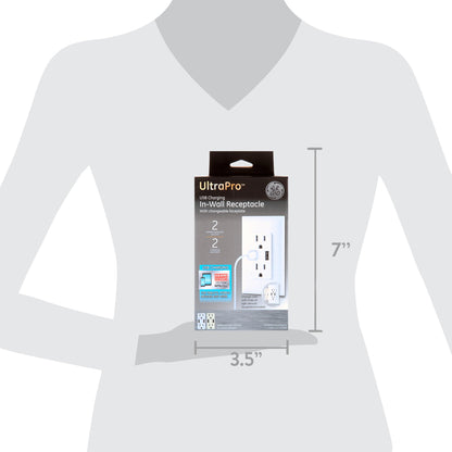 GE UltraPro 2-Outlet, 2-USB in-Wall Receptacle, White/Light Almond, 15A - 40405