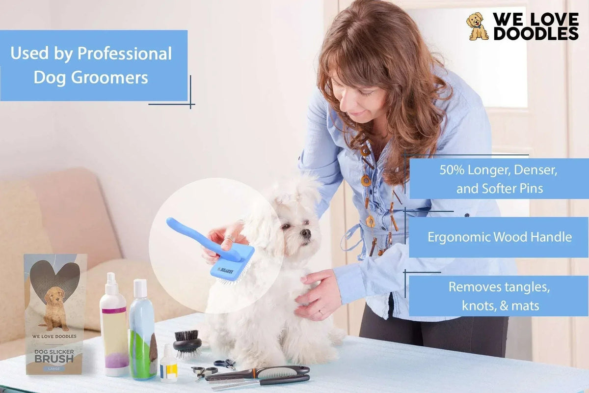 We Love Doodles Dog Slicker Brush - Dog Brush for Grooming Pet Hair, Poodle / Goldendoodle Brush