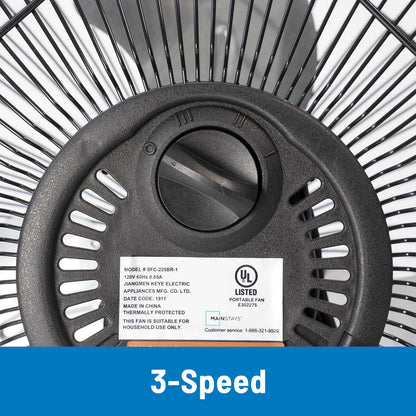 Mainstays 9 Inch High Velocity Metal 3-Speed Fan with 360-Degree Tilt and Wall Mount