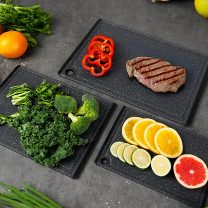 Kikcoin 3-Piece Plastic Large Cutting Boards Set for Kitchen, Non-slip Feet and Juice Grooves, Multicolor