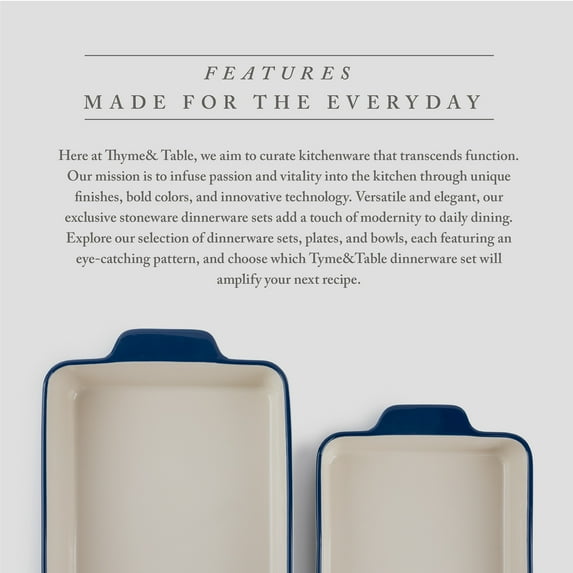 Thyme & Table Stoneware Square & Rectangular Baker, Blue Pattern, 2-Piece Set