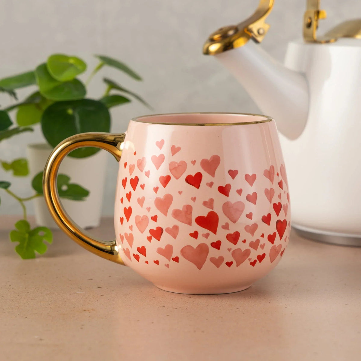 Thyme & Table 16 fl oz Hearts Ceramic Mug with Gold Handle