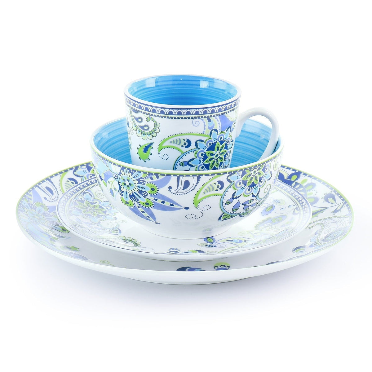 Elama Blue Crush 16 Piece Round Porcelain Dinnerware Set