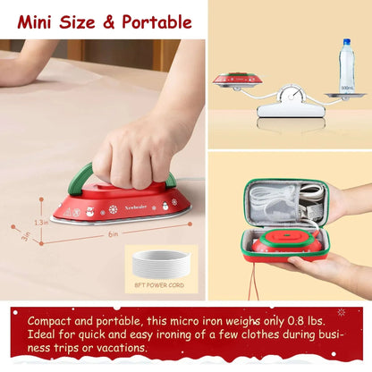 Newbealer Travel Iron with Global Voltage,Christmas Ready Gift,100-240V 0.8lb Ultra-Lightweight Mini Iron for Clothes,Xmas Gifts for Women,Girls(Red)