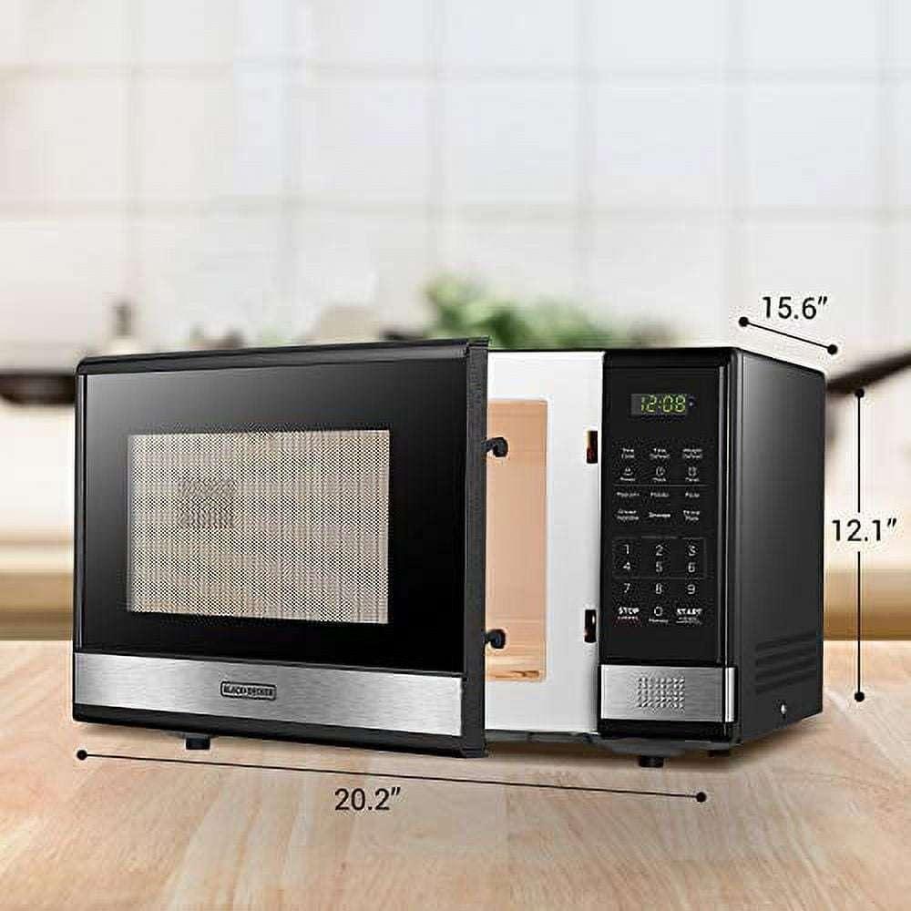 BLACK+DECKER EM031MB11 Digital Microwave Oven with Turntable Push-Button Door, Child Safety Lock, 1000W, 1.1cu.ft, Black & Stainless Steel, 1.1 Cu.ft