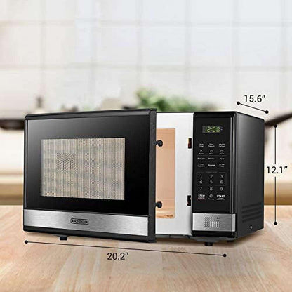 BLACK+DECKER EM031MB11 Digital Microwave Oven with Turntable Push-Button Door, Child Safety Lock, 1000W, 1.1cu.ft, Black & Stainless Steel, 1.1 Cu.ft