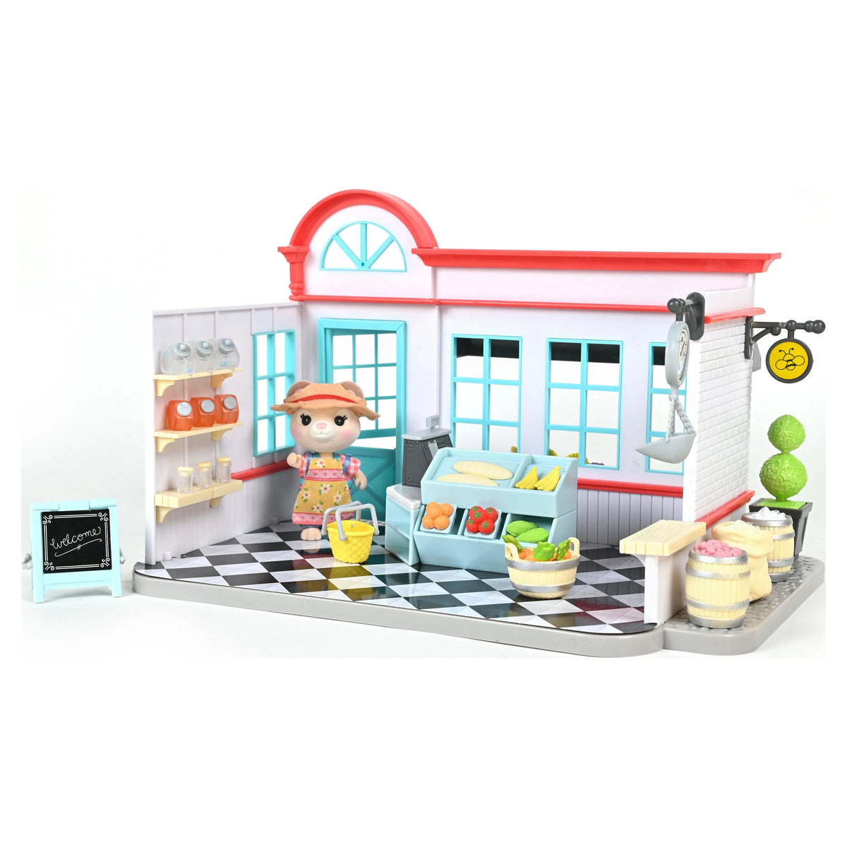 Honey Bee Acres The Buzz General Store - Complete Dollhouse Playset with Miniature Doll Figure, 56 Pieces, Children Ages 3+
