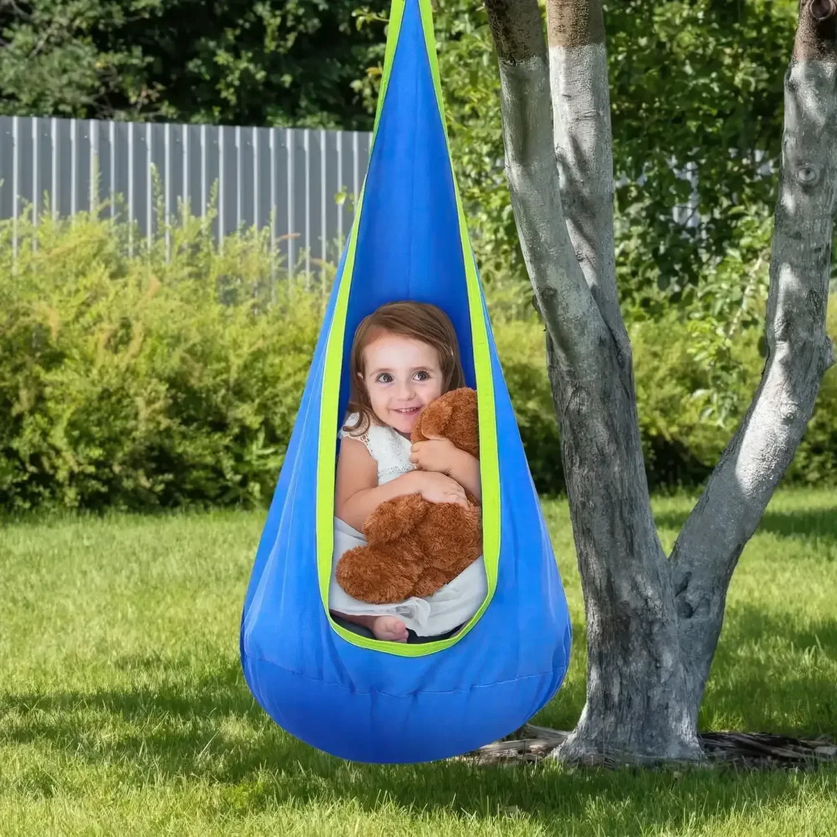UQN Kids Pod Swing Seat, Light Up Hanging Hammock Chair with Inflatable Pillow, Indoor and Outdoor Toy Sensory Swing for kids, 100% Cotton Loading Capacity 176 lbs