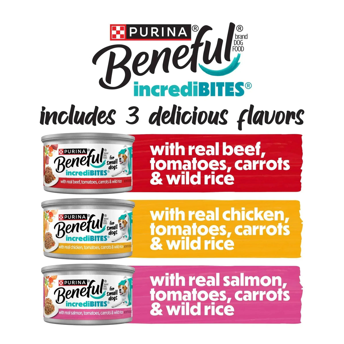 Purina Beneful Small Breed Wet Dog Food Variety Pack, IncrediBites With Real Beef, Chicken and Salmon