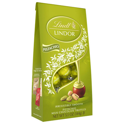 Lindt LINDOR Pistachio Milk Chocolate Candy Truffles, 5.1 oz. Bag