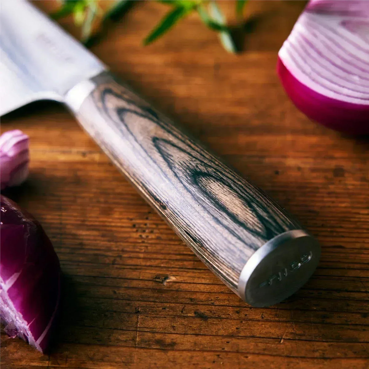 GreenPan x Bobby Flay 8" Chef's Knife with Sheath, Premium Stainless Steel Blade, Precision Cutting Kitchen Tool, Ultra-Versatile Cutlery, Hand Finished Wood Handle, Damascus Steel Design
