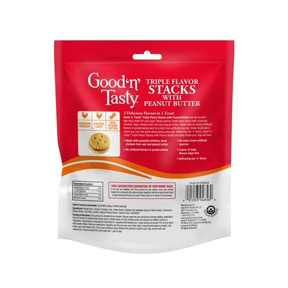 (4 pack) Good ‘n’ Tasty Triple Flavor Stacks, Treats for All Dogs with Chicken and Peanut Butter, 9 oz