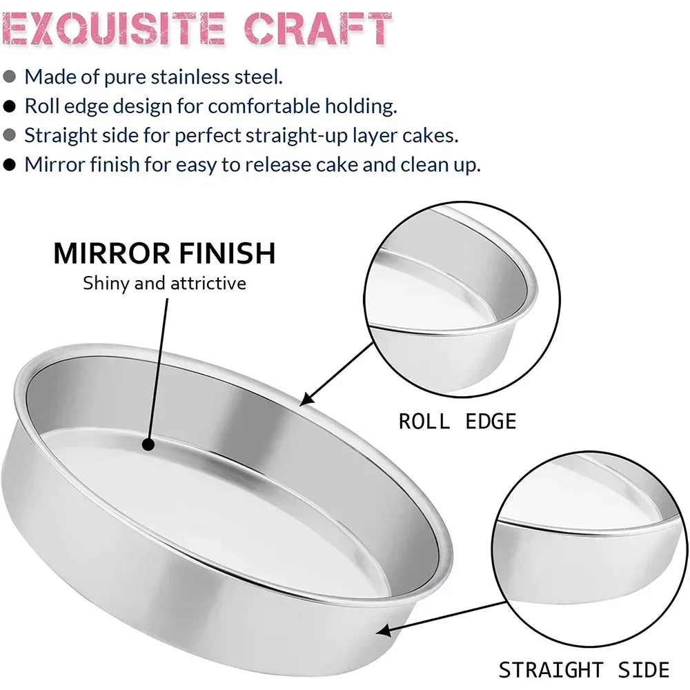 Vesteel Cake Pan, Stainless Steel Round Layer Cake Baking Pans, Non-Toxic & Healthy, Mirror Finish & Dishwasher Safe
