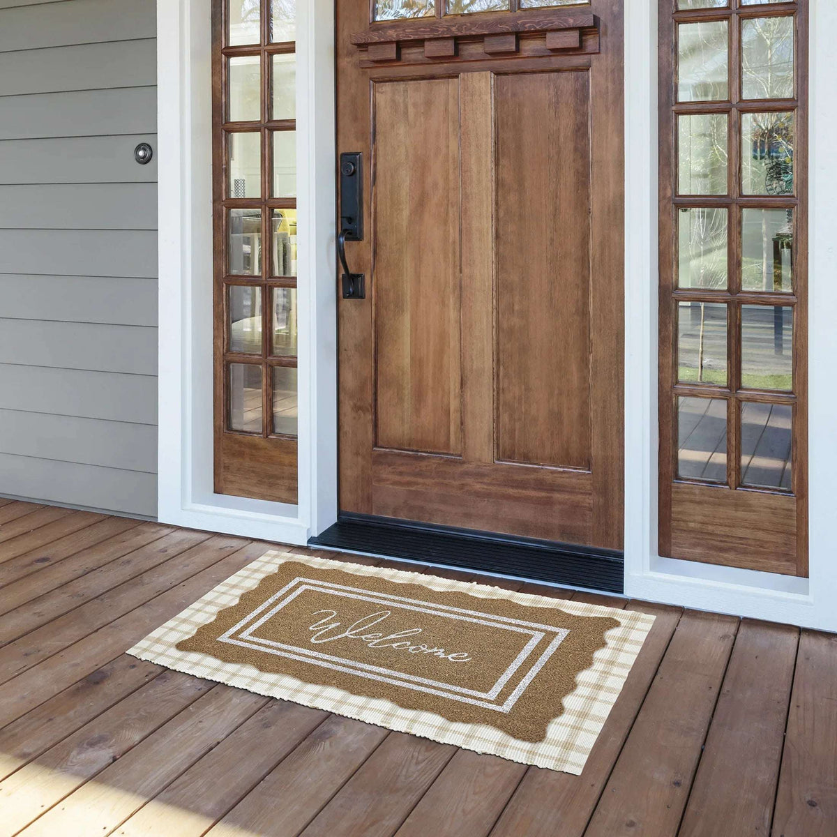 My Texas House Welcome Natural Scalloped Edge and Border Outdoor Coir Doormat, 18" x 30"
