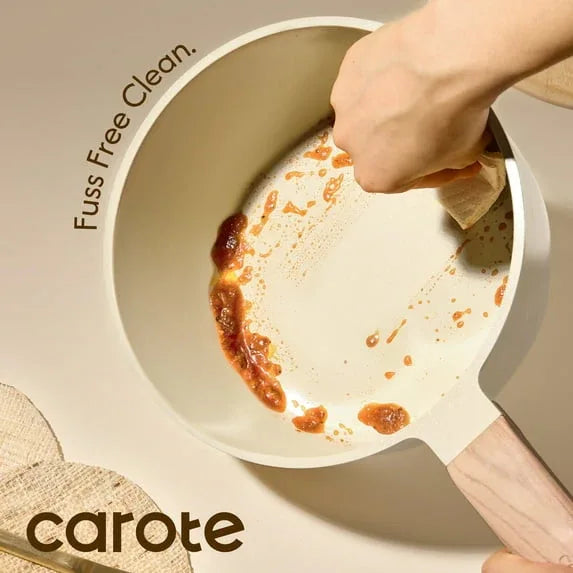 Carote 1.6QT & 3QT Ceramic Nonstick Saucepan Set with Lids, Small Cooking Pot, Induction Compatible, Oatmeal