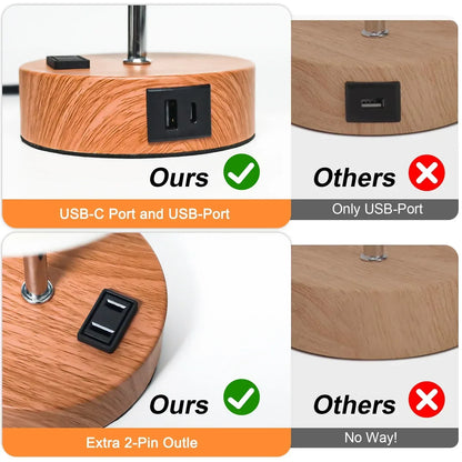 Table Lamps for Bedroom, 3 Way Dimmable Touch Control Bedside Lamp with USB C+A Fast Charging Ports, Nightstand Lamp for Office, Living Room, Reading(E26 Light Bulb Included)