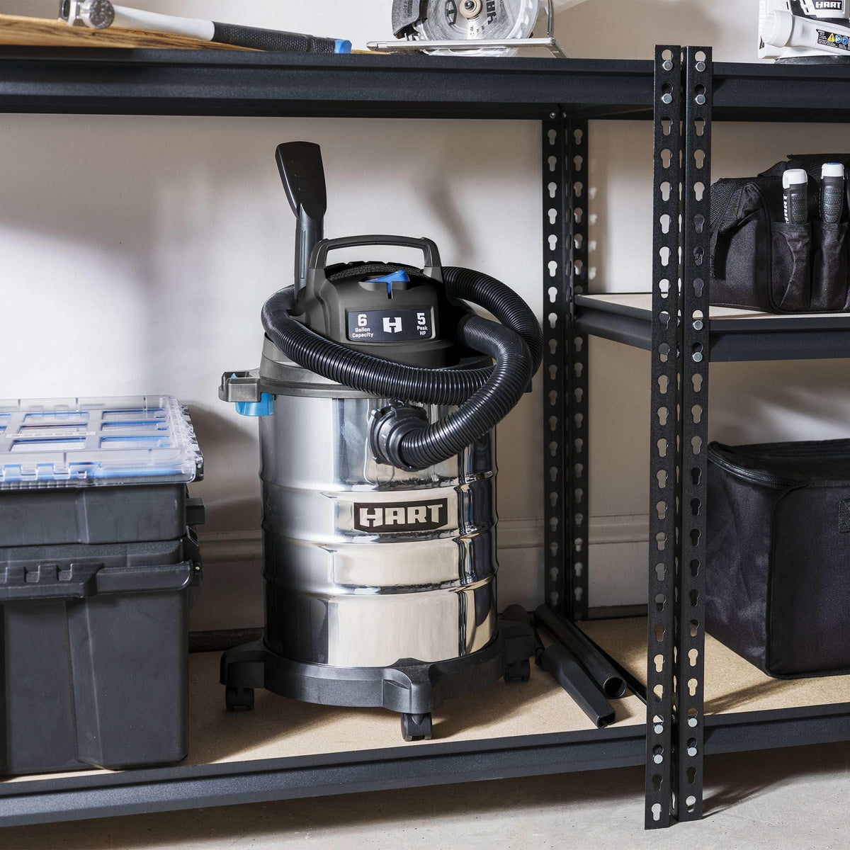 Hart 6 gallon 5 peak HP stainless steel wet/dry vacuum with bonus car cleaning kit, new