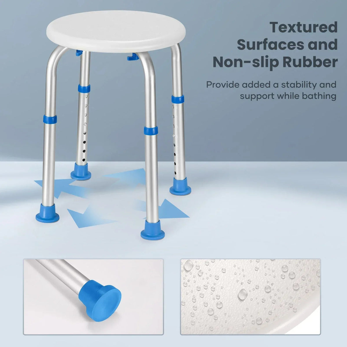 Naipo Shower Chair Bathtub Stool Seat w/ Anti-Slip Rubber, Adjustable Lightweight for Seniors, Disabled, Handicap, Tool-Free Assembly, Blue