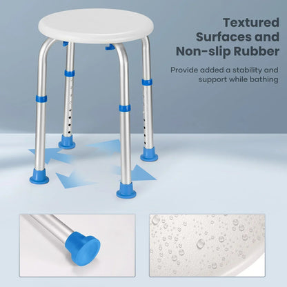 Naipo Shower Chair Bathtub Stool Seat w/ Anti-Slip Rubber, Adjustable Lightweight for Seniors, Disabled, Handicap, Tool-Free Assembly, Blue