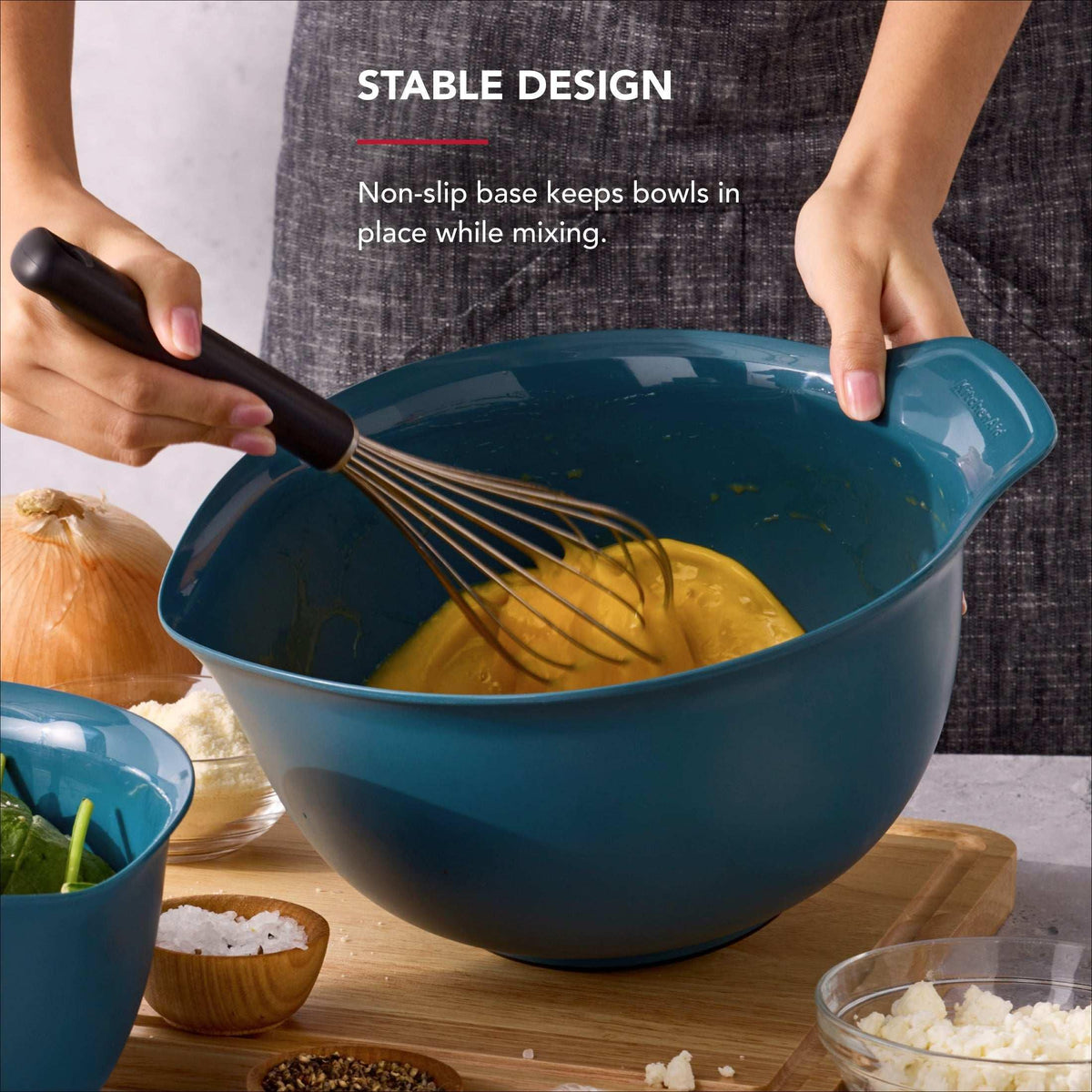 KitchenAid 3-Piece Nesting Plastic Mixing Bowls Set, Agave