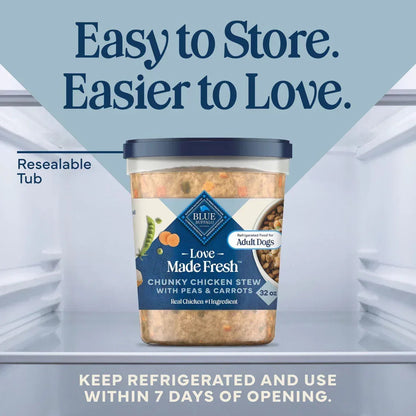 Blue Buffalo Love Made Fresh Dog Food, Refrigerated, Chunky Chicken Stew, 2-lb Tub