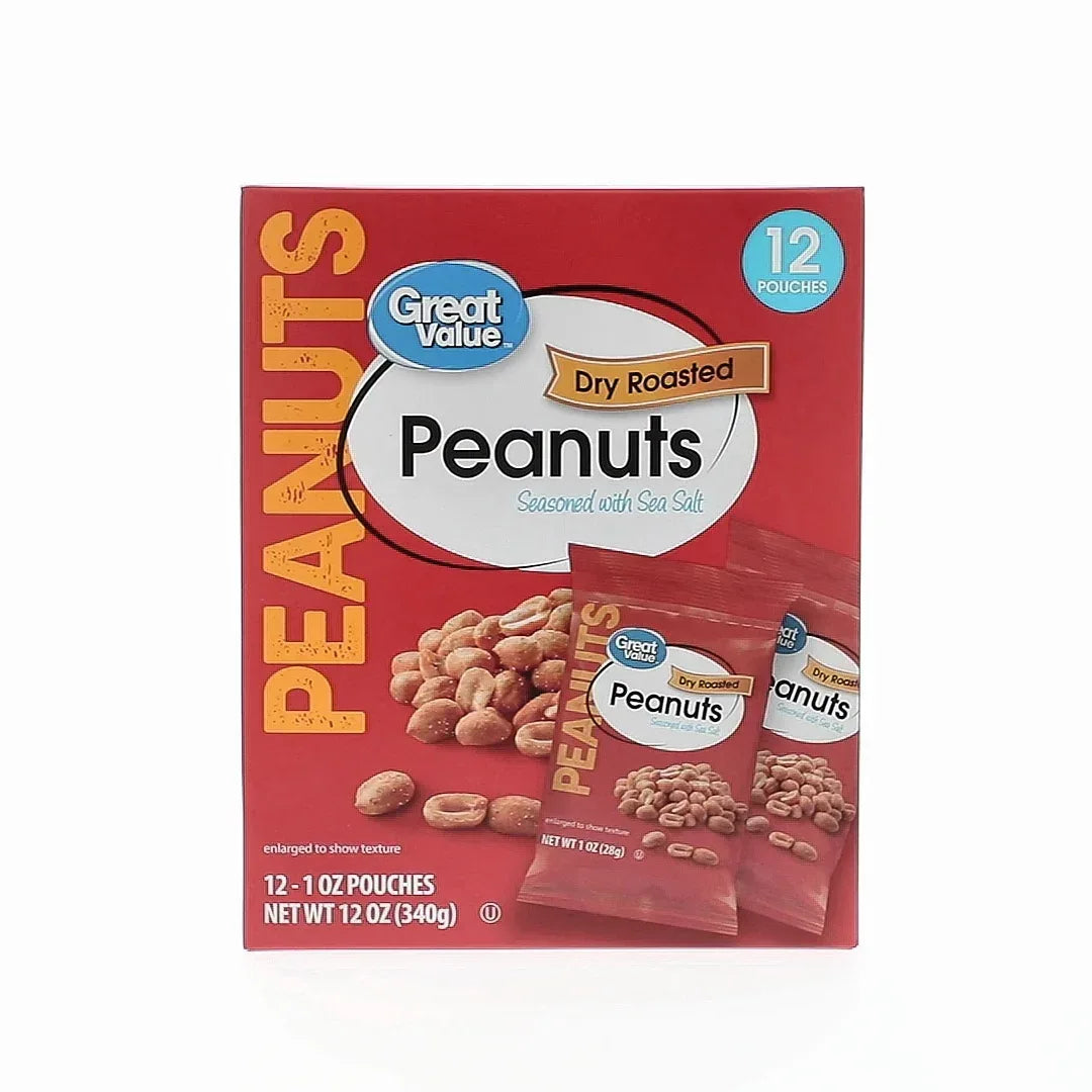 Great Value Dry Roasted Peanuts Seasoned with Sea Salt, 1 oz, 12 Count