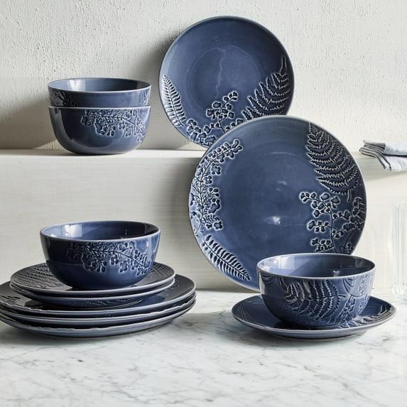 Better Homes & Gardens Ellie Blue Stoneware 12 Piece Dinnerware Set