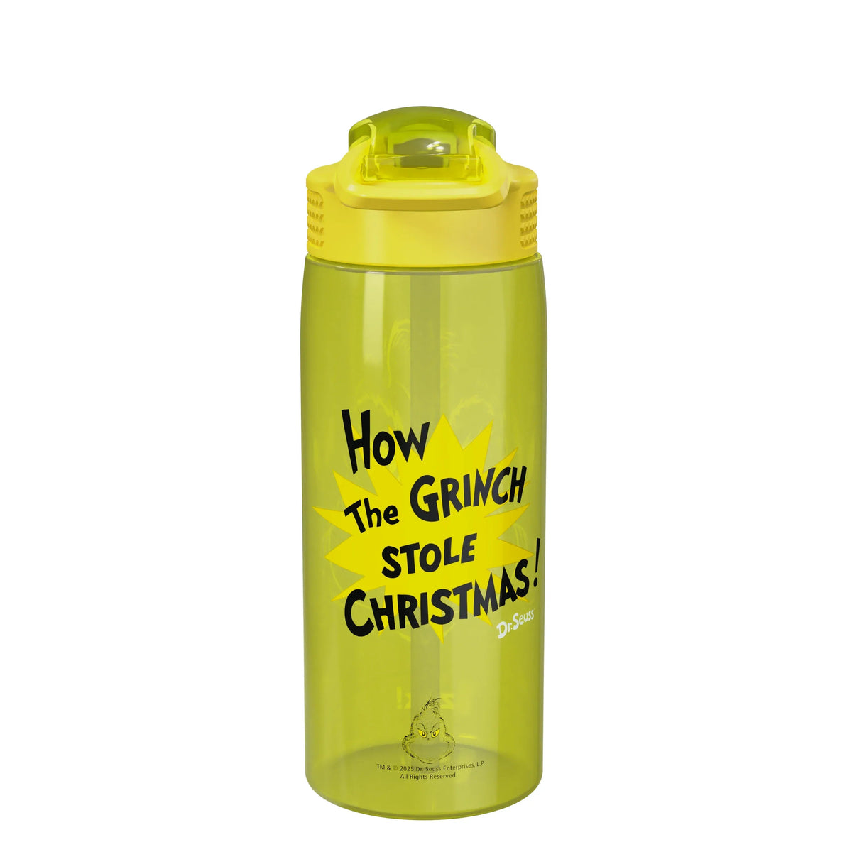 Zak Designs Durable Plastic 25oz Grinch Kids Water Bottle with Straw and Handle