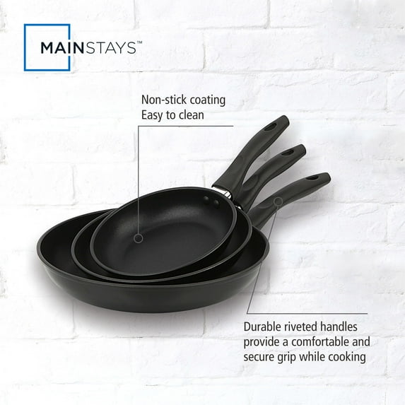 Mainstays 3-Piece Nonstick Aluminum Skillet Set, Black Finish Set of 3