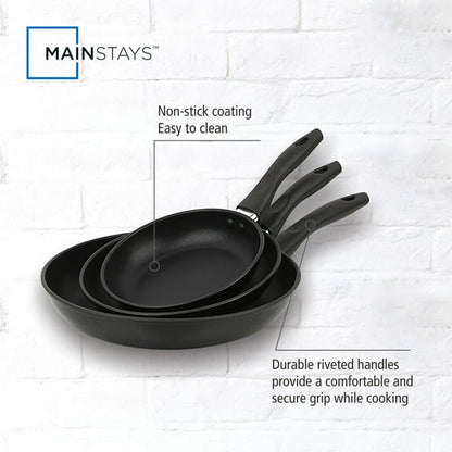 Mainstays 3-Piece Nonstick Aluminum Skillet Set, Black Finish Set of 3