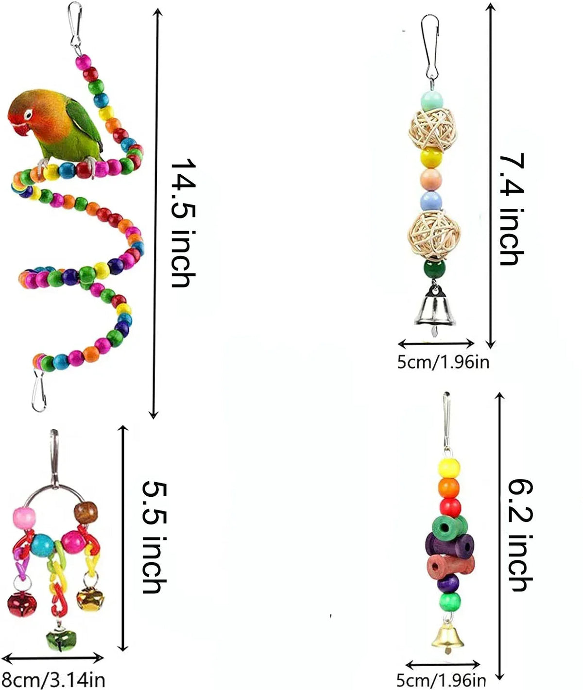 6 PCS Bird Toys Parakeet Toys,Dinosam Colorful Parrot Toy for Small Parakeets Cockatiels Conures Finches Swing Chewing Hanging Bell Cage Hammock Toy