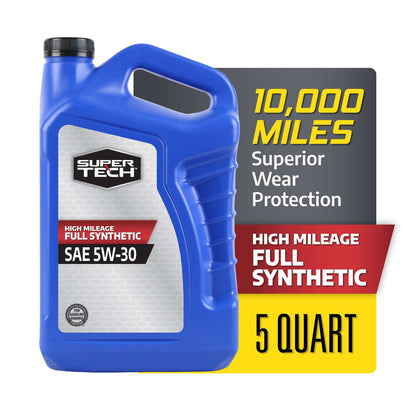 Super Tech High Mileage Full Synthetic SAE 5W-30 Motor Oil, 5 Quarts