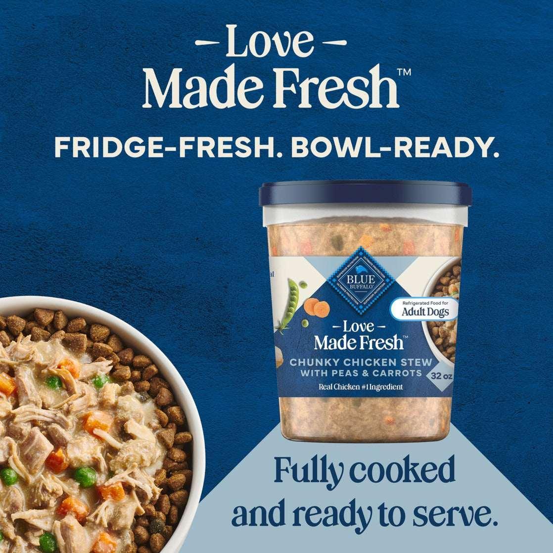 Blue Buffalo Love Made Fresh Dog Food, Refrigerated, Chunky Chicken Stew, 2-lb Tub
