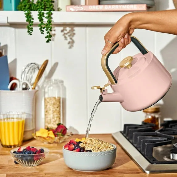 Beautiful 1.8L Ceramic Non-Stick Stovetop Tea Kettle, Rose by Drew Barrymore
