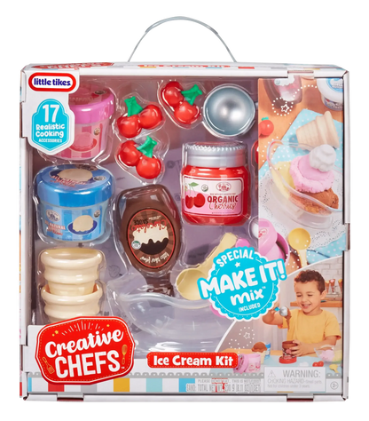 Little Tikes Creative Chefs Ice Cream Kit with Make-It Mix Play Sand, 20 Accessories, Realistic Pretend Play Set, Boys, Girls, Ages 3+