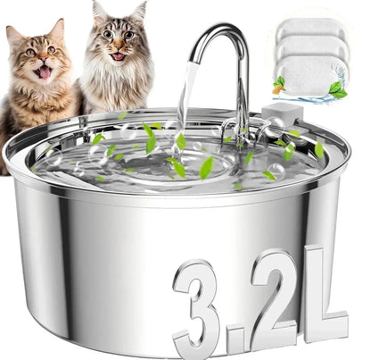 FWMB 3.2L/108oz Cat Water Fountain Premium Stainless Steel with 3 Filters, Automatic Pet Fountain Dispenser for Cats Dogs, with Ultra-Quiet Pump