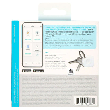Tile Mate (2022) 1-Pack, White. Bluetooth Tracker, Keys Finder and Item Locator; Up to 250 ft. Range.