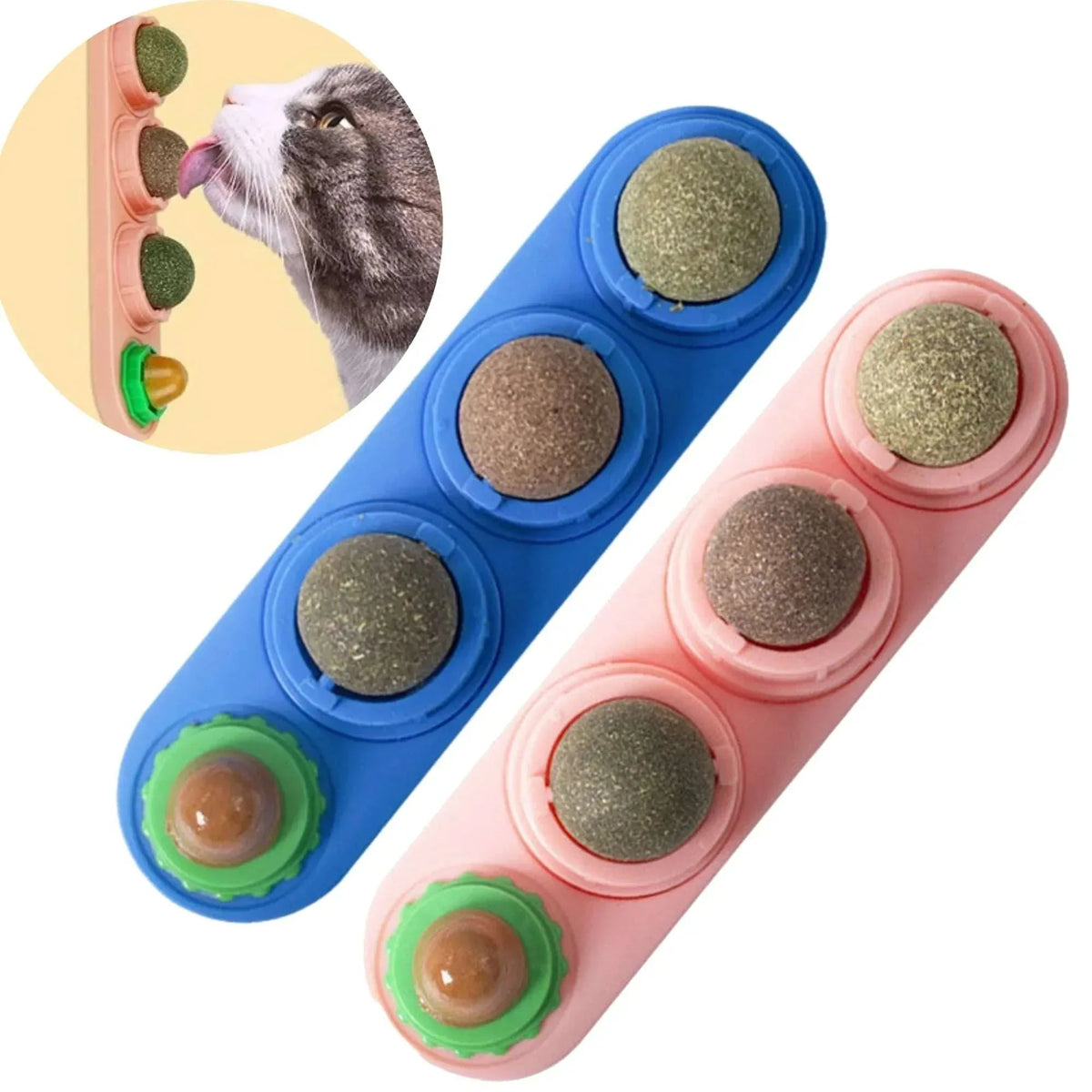 8 Pack Catnip Balls, Catnip Ball for Cats Wall, Edible Kitty Toys for Cats Lick, Safe Healthy Kitten Chew Toys, Teeth Cleaning Dental Cat Toys, Cat Wall Treats (Pink+Blue)