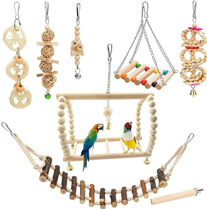 6 PCS Bird Toys Parakeet Toys,Dinosam Colorful Parrot Toy for Small Parakeets Cockatiels Conures Finches Swing Chewing Hanging Bell Cage Hammock Toy