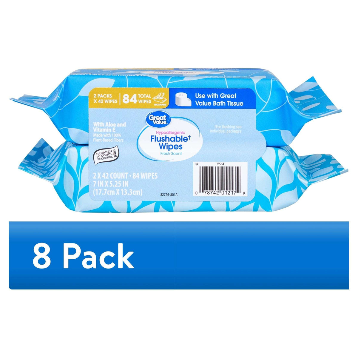 Great Value Fresh Scent Flushable Wipes, 2 Resealable Packs, 84 Total Flushable Wipes