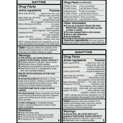 Equate Children’s Dye-Free Homeopathic Daytime & Nighttime Cold & Cough Liquid Combo Pack, 8 fl oz (2×4 fl oz)